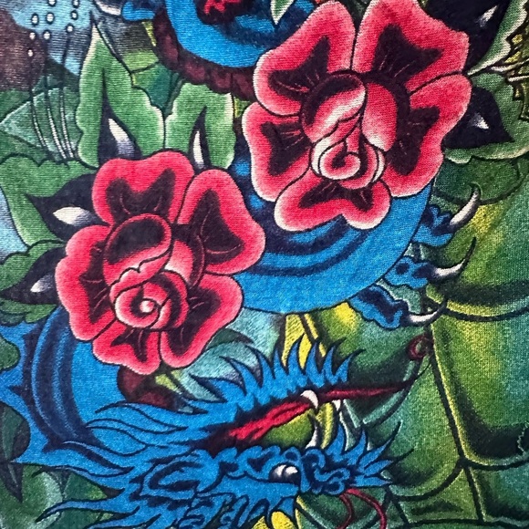 Y2K Ed Hardy Tattoo Print Sheer Scarf by Christian Audigier Graphic Scull Roses - Picture 4 of 7